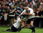 17 April 1999; Colm McMahon of Shannon in action against Ronan O'Gara, left, and Ultan O'Callaghan of Cork Constitution during the AIB All-Ireland League Division 1 Semi-Final match between Cork Constitution RFC and Shannon RFC at Temple Hill in Cork. Photo by Brendan Moran/Sportsfile