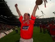 7 May 2000; Louth's Stephen Melia celebrates with the cup following the Church & General National Football League Division 2 Final between Louth and Offaly at Croke Park in Dublin. Photo by Ray McManus/Sportsfile