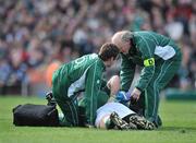 8 March 2008; Marcus Horan, Ireland, is attended to by team physio Cameron Steele and team doctor Dr. Jim McShane, after an incident during the first half for which Wales scrum-half Mike Phillips was sin-binned. RBS Six Nations Rugby Championship, Ireland v Wales, Croke Park, Dublin. Picture credit: Brendan Moran / SPORTSFILE