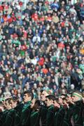 8 March 2008; The Ireland players line up for the National Anthem. RBS Six Nations Rugby Championship, Ireland v Wales, Croke Park, Dublin. Picture credit: Brendan Moran / SPORTSFILE