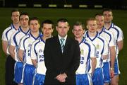 13 March 2008; Ballinderry Shamrocks GAC, Co. Derry, has taken the decision to support the principle of the Irish Government recognising the contribution that their 8 club representatives make to their club, their county, and their country by excelling as gaelic footballers. The players themselves have voluntarily offered to donate a proportion of any award to the Club's Adult Players fund which supports the costs of the team, medical and physio expenses for the 70 adult players in the club. Pictured are the players l-r Enda Muldoon, Kevin McGuckin, Conleath Gilligan, Michael McIver, Camillius Quinn, Ballinderry Shamrocks GAC Club Chairman, Raymond Wilkinson, Colin Devlin, Niall McCusker and James Conway. Ballinderry GAA club, Ballinderry, Co. Derry. Picture credit: Oliver McVeigh / SPORTSFILE