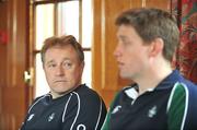 14 March 2008; Ireland head coach Eddie O'Sullivan looks on as captain Ronan O'Gara speaks during a press conference ahead of their RBS Six Nations game with England on Saturday. Ireland rugby squad press conference, Pennyhill Park Hotel, London Road, Bagshot, England. Picture credit: Brendan Moran / SPORTSFILE *** Local Caption ***