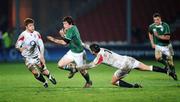 14 March 2008; Ireland's Conor Cleary is tackled by England's Matt Cox and Hugo Ellis, left. U20 Six Nations Rugby Championship, England U20 v Ireland U20, Kingsholm, Gloucester, England. Picture credit: Stephen McCarthy / SPORTSFILE