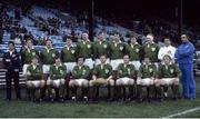 15 January 1983; The Ireland Rugby team that won a share of The 1983 Five Nations Championship with France. Back row, from left, Fergus Slattery, Phil Orr, John O'Driscoll, Donal Lenihan, Moss Keane, Willie Duggan, Hugo MacNeill and Gerry &quot;Ginger&quot; McLaughlin. Bottom, l to r, Trevor Ringland, David Irwin, Michael Kiernan, Ciaran Fitzgerald, Moss Finn, Ollie Campbell and Robbie McGrath. Murrayfield, Scotland. Picture credit: SPORTSFILE