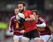 15 March 2015; Conor Laverty, Down, in action against Mark McCallon, Westmeath. Allianz Football League, Division 2, Round 5, Westmeath v Down, Cusack Park, Mullingar, Co. Westmeath. Picture credit: Matt Browne / SPORTSFILE