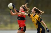 20 March 2015; Aine O'Leary, UCC, in action against Clodagh McManamon, DCU. O'Connor Cup Ladies Football, Semi-Final, UCC v DCU. Cork IT, Bishopstown, Cork. Picture credit: Matt Browne / SPORTSFILE