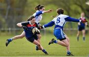 20 March 2015; Clara Donnelly, WIT, in action against Sarah Brady and Caitriona Murphy, DIT. Lynch Cup Ladies Football, WIT v DIT. Cork IT, Bishopstown, Cork. Picture credit: Matt Browne / SPORTSFILE