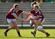 20 March 2015; Aileen Wall, UL, has her shot blocked by , Emer Gallagher and Orla Mallon, NUIG. O'Connor Cup Ladies Football, Semi-Final, NUIG v UL. Cork IT, Bishopstown, Cork. Picture credit: Matt Browne / SPORTSFILE