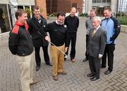 12 March 2008; Minister for Arts, Sport and Tourism, Mr. Seamus Brennan TD, with Mark Campbell and Irish golfers, from left, Michael McDermott, Peter O'Keeffe, Mark Staunton, Brian McElhinney and Michael McGeady at the announcement of the 2008 Team Ireland Golf Trust Grants. Conrad Hotel, Earlsfort Terrace, Dublin. Picture credit: Matt Browne / SPORTSFILE  *** Local Caption ***