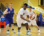 12 March 2008; Abba Abashe, Wilson's Hospital, in action against Teddy Doyle, Pobailscoil Inbhear Sceine. Boys U16 C Final Schools League Final, Pobailscoil Inbhear Sceine, Kenmare, Co. Kerry v Wilson's Hospital, Westmeath, National Basketball Arena, Tallaght, Dublin. Picture credit: Brian Lawless / SPORTSFILE