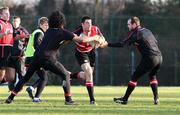 6 February 2008; Ulster's Ryan Caldwell is tackled by team-mates Filo Paulo and Matt McCullough during squad training. Ulster rugby squad training, Newforge, Belfast, Co. Antrim. Picture credit; Oliver McVeigh / SPORTSFILE