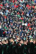 8 March 2008; Ireland players stand for the National Anthem. RBS Six Nations Rugby Championship, Ireland v Wales, Croke Park, Dublin. Picture credit: Brian Lawless / SPORTSFILE