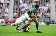 15 March 2008; Shane Horgan, Ireland, is tackled by Michael Lipman, 7, and Danny Cipriani, England. RBS Six Nations Rugby Championship, England v Ireland, Twickenham, London. Picture credit; Matt Browne / SPORTSFILE