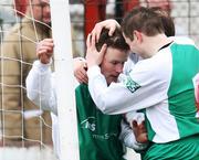 15 March 2008; Cliftonville's Mark Holland is congratulated by team-mate John Martin, right, after scoring his side's goal. Carnegie Premier League, Larne v Cliftonville, Inver Park, Larne, Co. Antrim. Picture credit; Peter Morrison / SPORTSFILE