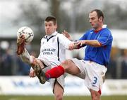 15 March 2008; Chris Kingsberry, Lisburn Distillery, in action against Pat McShane, Linfield. Carnegie Premier League, Lisburn Distillery v Linfield, Ballyskeagh, Lisburn, Co. Antrim. Picture credit; Oliver McVeigh / SPORTSFILE