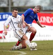 15 March 2008; Darren Armour, Lisburn Distillery, in action against William Murphy, Linfield. Carnegie Premier League, Lisburn Distillery v Linfield, Ballyskeagh, Lisburn, Co. Antrim. Picture credit; Oliver McVeigh / SPORTSFILE