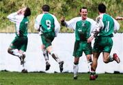 15 March 2008; Cliftonville's Mark Holland, left, celebrates with team mates Chris Scannell, Francis Murphy and Ronan Scannell, after scoring his side's goal. Carnegie Premier League, Larne v Cliftonville, Inver Park, Larne, Co. Antrim. Picture credit; Peter Morrison / SPORTSFILE