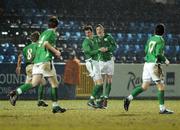 15 March 2008; Gavin Gunning, left, Republic of Ireland, celebrates after scoring his side's first goal with team-mate Gearoid Morrissey. Men's U17 European Championship Qualifier, Republic of Ireland v Greece, Lissywollen Stadium, Athlone, Co. Westmeath. Picture credit; Paul Mohan / SPORTSFILE