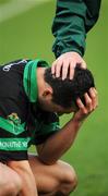 17 March 2008; Nemo Rangers' right-half-back Brian O'Regan is comforted after the game. AIB All-Ireland Club Football Final - St Vincent's v Nemo Rangers, Croke Park, Dublin. Picture credit; Ray McManus / SPORTSFILE