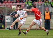 15 March 2015; Tiernan McCann, Tyrone, in action against Tomas Clancy, Cork. Allianz Football League, Division 1, Round 5, Tyrone v Cork, Healy Park, Omagh, Co. Tyrone. Picture credit: Oliver McVeigh / SPORTSFILE