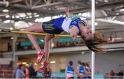 21 March 2015; Sommer Lecky, Finn Valley AC, on her way to winning the Girl's U16 High Jump event during Day one of the GloHealth Juvenile Indoor Track and Field Championships. Athlone International Arena, Athlone, Co.Westmeath.  Picture credit: Pat Murphy / SPORTSFILE