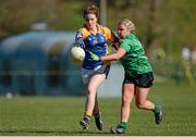 21 March 2015; Ailbhe Boyle, St Patrick's College Drumcondra, from O'Neil Shamrocks, Co Monaghan, in action against Abbie McFadden, Liverpool Hope University, from St Michael's Donegal. Donaghy Cup Ladies Football Final, St Patrick's College Drumcondra v Liverpool Hope University. Cork IT, Bishopstown, Cork. Picture credit: Diarmuid Greene / SPORTSFILE