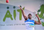 21 March 2015; Anu Awonusi, St Laurence O'Toole's AC, On his way to winning the Men's U19 Shot Putt event during Day one of the GloHealth Juvenile Indoor Track and Field Championships. Athlone International Arena, Athlone, Co.Westmeath.  Picture credit: Pat Murphy / SPORTSFILE