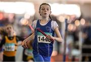 21 March 2015; Katie Taylor, Thomastown AC, on her way to winning the Women's U12 4x100m Relay Final event during Day one of the GloHealth Juvenile Indoor Track and Field Championships. Athlone International Arena, Athlone, Co.Westmeath.  Picture credit: Pat Murphy / SPORTSFILE
