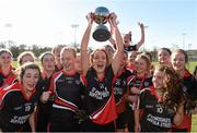 21 March 2015; TCD captain Michelle Peel, from Ashbourne/Donaghmore, Co. Meath, lifts the Giles Cup along with team-mates after victory over AIT. Giles Cup Ladies Football Final, Athlone Institute of Technology v Trinity College Dublin, Cork IT, Bishopstown, Cork. Picture credit: Diarmuid Greene / SPORTSFILE