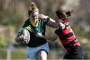 21 March 2015; Francis Fallon, Railway Union, is tackled by Jill Draper, Tullamore. Women's Leinster League Final Division 2, Tullamore v Railway Union. Donnybrook Stadium, Donnybrook, Dublin. Picture credit: Ramsey Cardy / SPORTSFILE