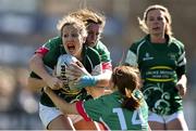 21 March 2015; Lindsay Evans, Greystones, is tackled by Sandra McAleer, left, and Val Van Veen, Balbriggan. Women's Leinster League Final Division 4, Balbriggan v Greystones. Donnybrook Stadium, Donnybrook, Dublin. Picture credit: Ramsey Cardy / SPORTSFILE