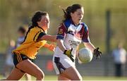 21 March 2015; Niamh O'Dea, UL, in action against Leah Caffrey, DCU. O'Connor Cup Ladies Football Final, Dublin City University v University of Limerick, Cork IT, Bishopstown, Cork. Picture credit: Diarmuid Greene / SPORTSFILE
