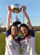 21 March 2015; UL players, Caroline McCarthy, left, and Claire O'Sullivan, both from Sneem/Kenmare, Co. Kerry, celebrate with the O'Connor cup after victory over DCU. O'Connor Cup Ladies Football Final, Dublin City University v University of Limerick, Cork IT, Bishopstown, Cork. Picture credit: Diarmuid Greene / SPORTSFILE