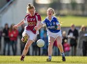 21 March 2015; Louise Ward, Glenamaddy Community School, in action against Kirsty Arbuckle, Coláiste Dún Iascaigh. TESCO All Ireland PPS Senior A Final, Coláiste Dún Iascaigh, Tipperary v Glenamaddy Community School, Galway. Kinnitty, Co. Offaly. Picture credit: Matt Browne / SPORTSFILE