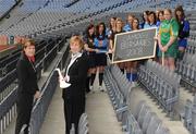 18 March 2008; Neasa O'Donnell, President of CCAO, with Liz Howard, President of the Camogie Association, and, front from left, Maria O'Sullivan, DCU, Mags D'Arcy, UCD, Elaine Tannian, Sligo IT, Orna Neville, Mary Immaculate College, Aileen Laverty, University of Ulster, Emily Mangan, Dundalk IT, Karen McMullen, University of Ulster, Fionnula Carr, University of Ulster, Charlotte Raher, UCD, and Niamh Butler, St. Patrick's College. Back row, from left, at the presentation of the camogie bursary for 2008. The bursaries, which are supported by the Irish Sports Council, are given to those who have helped the development of Camogie within their own clubs and colleges. Each recipient will be required to contribute time to coaching within their county and college over the next twelve months and this will include anything from skills training and coaching camps to research of participation and views of Camogie within their region. Croke Park, Dublin. Picture credit: Pat Murphy / SPORTSFILE  *** Local Caption ***