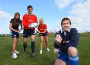 18 March 2008; Pictured at the announcement of Budweiser's sponsorship of the official IRFU Tag League were Munster and Ireland lock Donncha O'Callaghan, World Cup referee Alain Rolland with tag players Laura and Yvonne. To kick off this year's Budweiser Tag league Donncha O'Callaghan will be lining out with his own Select 7 tag team which will play against a team chosen at random from all the teams that register their interest on www.irfutag.ie or email tag@irishrugby.ie. Making sure Donncha's team play by the rules will be World Cup final referee Alain Rolland who will officiate at the Budweiser Tag showcase curtain raiser in May. Budweiser Tag will kick off in May and run through to July and is expected to attract over 650 teams and upwards of 16,000 participants at 25 venues across Ireland. Picture credit: Kieran Clancy / SPORTSFILE
