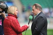 15 March 2008; Ireland head coach Eddie O'Sullivan is interviewed by RTE's Tracy Piggot before the game. RBS Six Nations Rugby Championship, England v Ireland, Twickenham, London. Picture credit; Brendan Moran / SPORTSFILE *** Local Caption ***
