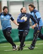 19 March 2008; Leinster's Felippe Contepomi, centre, in action against team-mates Brian Blaney, left, and Ollie Le Roux during squad training ahead of their Magners League game against Glasgow Warriors on Friday night. Leinster rugby squad training, Belfield, UCD, Dublin. Picture credit: Caroline Quinn / SPORTSFILE