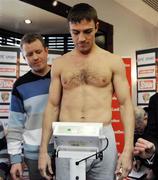 21 March 2008; Matthew Macklin and Brian Peters, promoter, left, during the weigh-in for Saturday's Ladbrokes.com Fight Night - Macklin v Campas. Tara Towers Hotel, Merrion Road, Dublin. Picture credit; Stephen McCarthy / SPORTSFILE