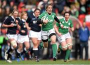 22 March 2015; Alison Miller, Ireland, on her way to scoring a first half try. Women's Six Nations Rugby Championship, Scotland v Ireland. Broadwood Stadium, Clyde FC, Glasgow, Scotland. Picture credit: Stephen McCarthy / SPORTSFILE
