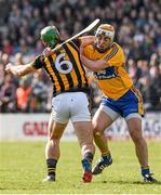 22 March 2015; Kieran Joyce, Kilkenny, is tackled by Clare's Conor McGrath who was shown a yellow card. Allianz Hurling League Division 1A, round 5, Kilkenny v Clare, Nowlan Park, Kilkenny. Picture credit: Ray McManus / SPORTSFILE