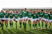 22 March 2015; Ireland players celebrate their side's victory. Women's Six Nations Rugby Championship, Scotland v Ireland. Broadwood Stadium, Clyde FC, Glasgow, Scotland. Picture credit: Stephen McCarthy / SPORTSFILE