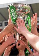 22 March 2015; Ireland players celebrate with the Women's Six Nations Rugby Championship trophy. Women's Six Nations Rugby Championship, Scotland v Ireland. Broadwood Stadium, Clyde FC, Glasgow, Scotland. Picture credit: Stephen McCarthy / SPORTSFILE