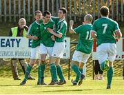 22 March 2015; Sean O'Hara, Clonmel Celtic, is congratulated by team-mates after scoring his side's second goal. Aviva FAI Junior Cup Quarter-Final, Clonmel Celtic v City Utd. Celtic Park, Clonmel, Co. Tipperary. Picture credit: Diarmuid Greene / SPORTSFILE