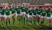 22 March 2015; Ireland players celebrate by performing 'Riverdance' after winning the Women's Six Nations Rugby Championship. Women's Six Nations Rugby Championship, Scotland v Ireland. Broadwood Stadium, Clyde FC, Glasgow, Scotland. Picture credit: Stephen McCarthy / SPORTSFILE