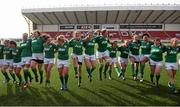 22 March 2015; Ireland players celebrate by performing 'Riverdance' after winning the Women's Six Nations Rugby Championship. Women's Six Nations Rugby Championship, Scotland v Ireland. Broadwood Stadium, Clyde FC, Glasgow, Scotland. Picture credit: Stephen McCarthy / SPORTSFILE