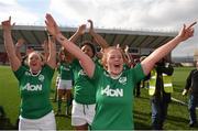22 March 2015; Ireland's Fiona Hayes and team-mates celebrate winning the Women's Six Nations Rugby Championship. Women's Six Nations Rugby Championship, Scotland v Ireland. Broadwood Stadium, Clyde FC, Glasgow, Scotland. Picture credit: Stephen McCarthy / SPORTSFILE