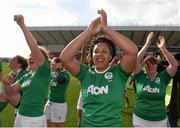 22 March 2015; Ireland's Sophie Spence and team-mates celebrate winning the Women's Six Nations Rugby Championship. Women's Six Nations Rugby Championship, Scotland v Ireland. Broadwood Stadium, Clyde FC, Glasgow, Scotland. Picture credit: Stephen McCarthy / SPORTSFILE