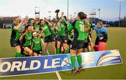 22 March 2015; Ireland's Shirley McCay sprays her team-mates in champagne in celebration after defeating Canada in the Final. World Hockey League 2 Final, Ireland v Canada, National Hockey Stadium, UCD, Belfield, Dublin. Picture credit: Brendan Moran / SPORTSFILE