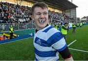 22 March 2015; Michael McGagh, Blackrock College, is all smiles after the win. Bank of Ireland Leinster Schools Junior Cup Final in association with Beauchamps Solicitors, Blackrock College v Terenure College, Donnybrook Stadium, Donnybrook, Dublin. Picture credit: Cody Glenn / SPORTSFILE